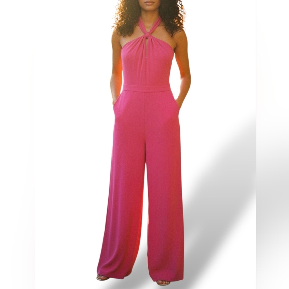 BEBE NWT CREPE HALTER JUMPSUIT